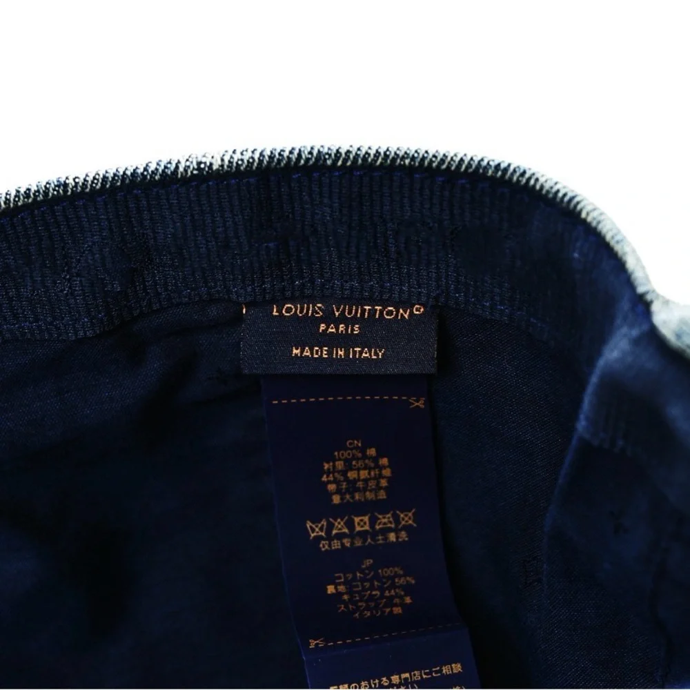 Monogram Denim Embossed Baseball Cap Hat Stiff Logo Canvas Leather Back Strap - Picture 10 of 10